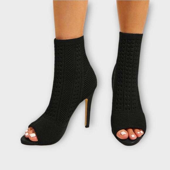 Catherine Malandrino Nitty Stretch Ankle Pull On Open Peep Toe Sock Heel Boot 9 - Picture 5 of 13